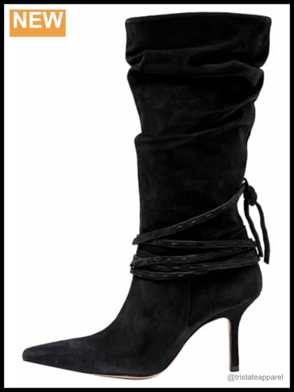 Suede Knee High Stiletto Heel Boots Slouchy Shaft Pull On Woman